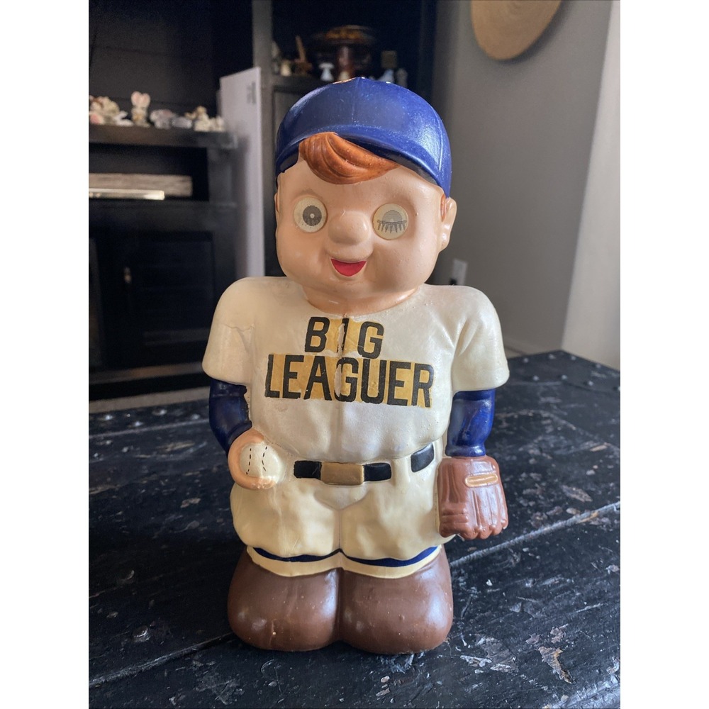 Vintage Big Leaguer Bank Baseball - Blue Hat , Glove- Chase Japan - 1960s Winks